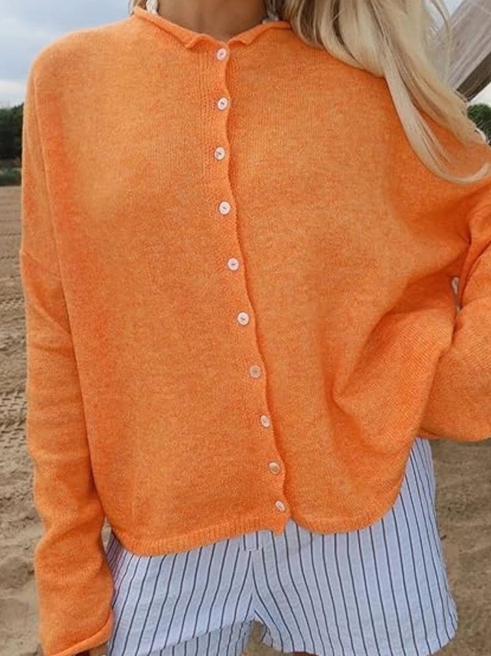 Everyday Soft Orange Button-Front Cardigan
